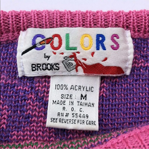 Vintage Colors by Brooks Womens Arylic Pink Multicolor Flowers LS Sweater - Picture 3 of 4